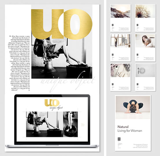 Arbeitsbsp. "uo unique object": Logoentwicklung, Printdesign, Corporate Design